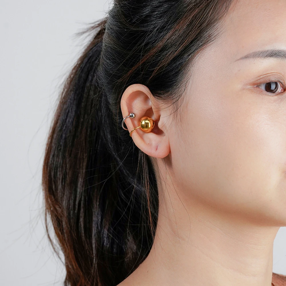 

ENFASHION Aretes De Mujer Steel Ball Ear Cuff Clip On Earrings For Women's Stainless steel 18K Plated Gold Decliate Jewelry