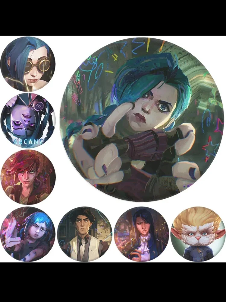 Arcane Jinx Tin Badge LOL Anime Character Pin Style Badge Exquisite Popular Anime Fan Pain Bag Trendy Decoration Diameter 6CM