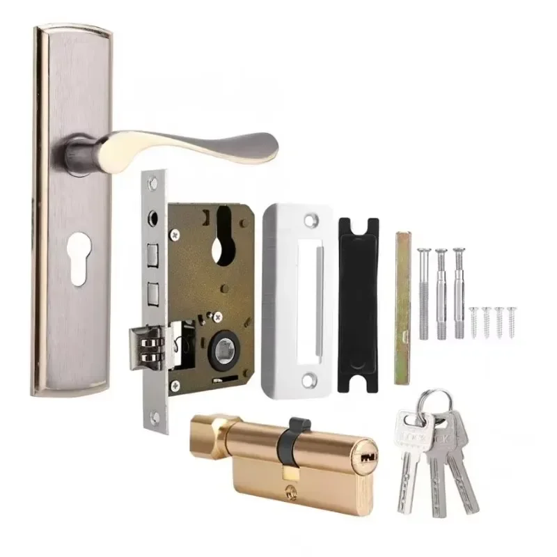 قفل باب داخلي لغرفة النوم على الطراز الأوروبي سهل التركيب، مجموعة قفل مقبض الباب باللون الذهبي العتيق، قفل بوابة مضاد للسرقة عالمي #2