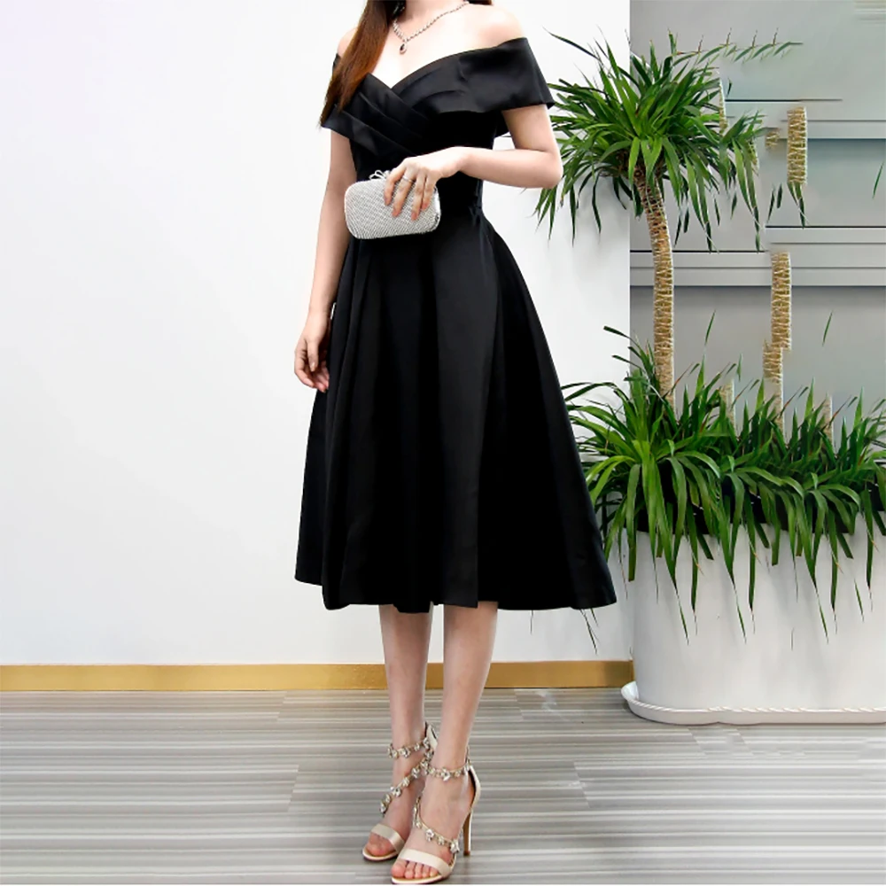 

Evening Party Dress Off the Shoulder Swetheart Neck Pleated A Line Knee Length Formal Cocktail Prom Dress For Women