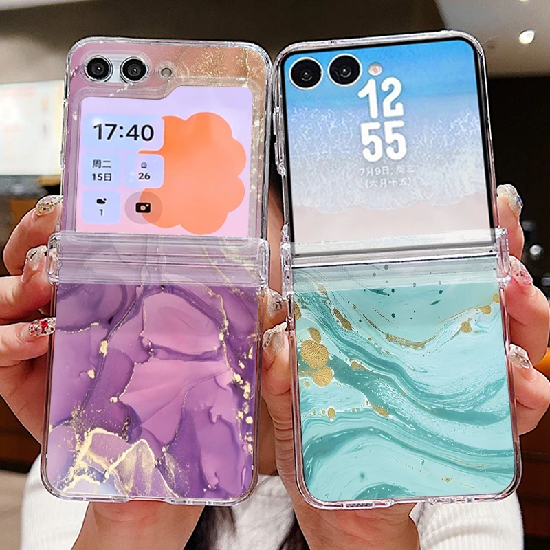 Purple Marble pattern Phone Case For Samsung Galaxy Z Flip8 Flip7 FE Flip6 Flip 8 7 6 5 4 3 Clear Shockproof Folding Hard Cover