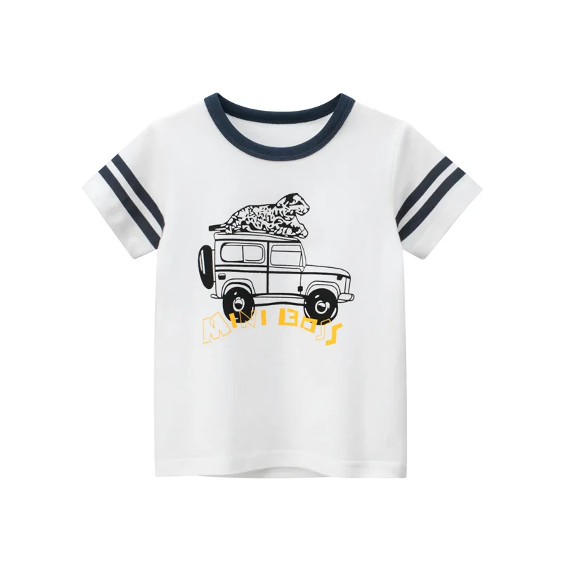 2022 Summer Children Boys Short Sleeve T-Shirts Cheetah Car Cartoon Clothes for  Girls Tops Tees Bottoming Shirt 9831