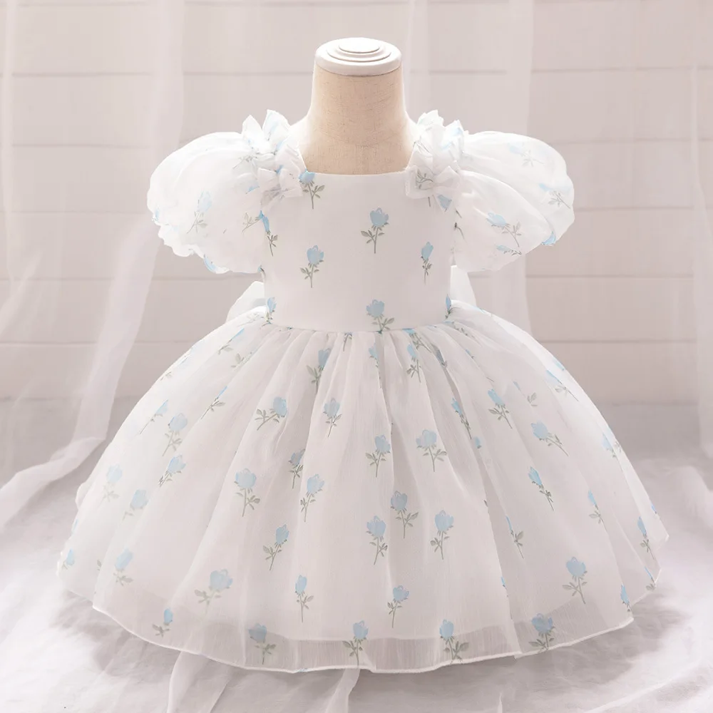 

Shiny Toddler Puff Sleeves Floral Printing Baby Birthday Party Pageant Photography Dress L2205XZ