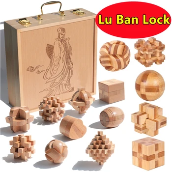 Nowy drewniany Kong Ming Lock Lu Ban Lock IQ Brain Teaser Zabawka edukacyjna dla dzieci Montessori 3D Puzzle Gra Odblokuj zabawki Dziecko Dorosły