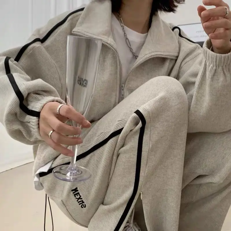 

Womens Sportswear Set Spring Autumn Hoodie Ins Style Student Korean Loose Fit Slim Casual Fashion Two Piece Running Outfit