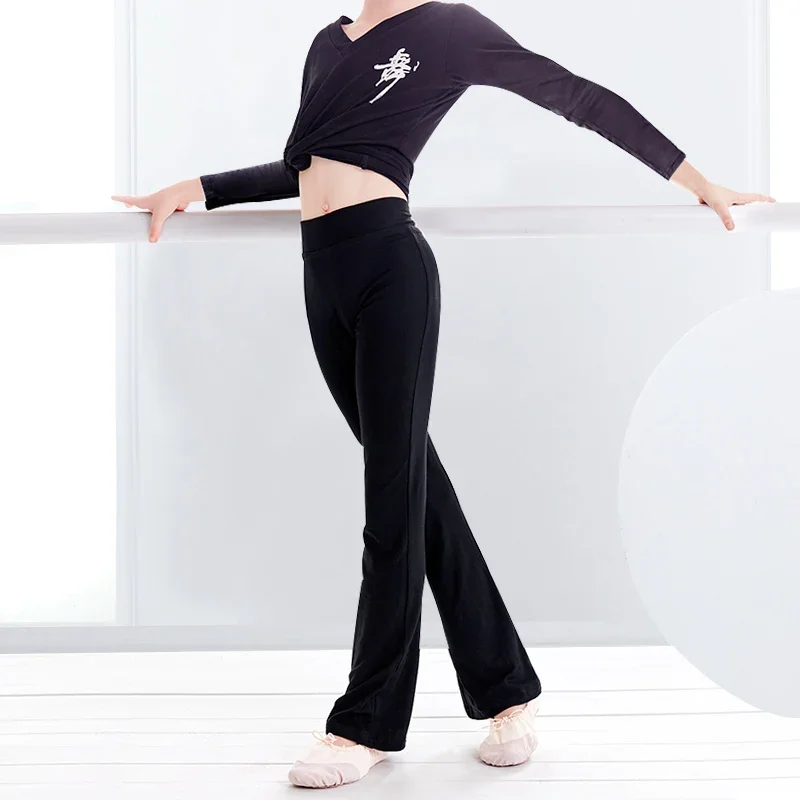 Calça casual preta para crianças, algodão, ginástica fitness, ballet, dança latina, calça prática para meninas