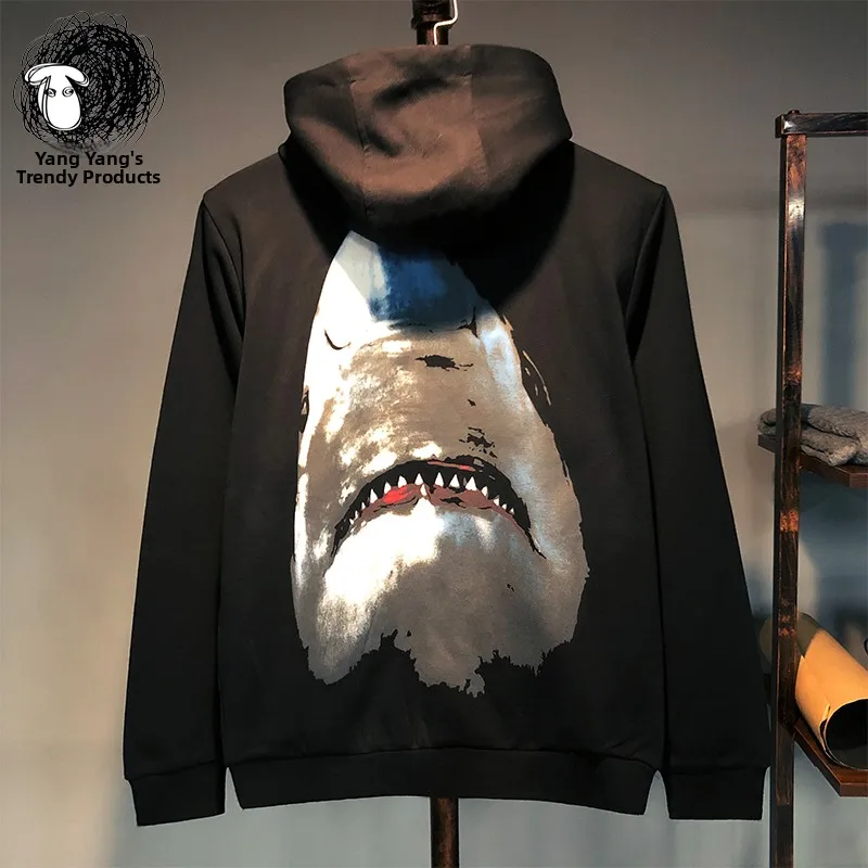 

Autumn Winter Large ark Pure Cotton Hooded Zipper Sweatirt Couple's Outerwear Loose Fit Youth Trend Casual Wear