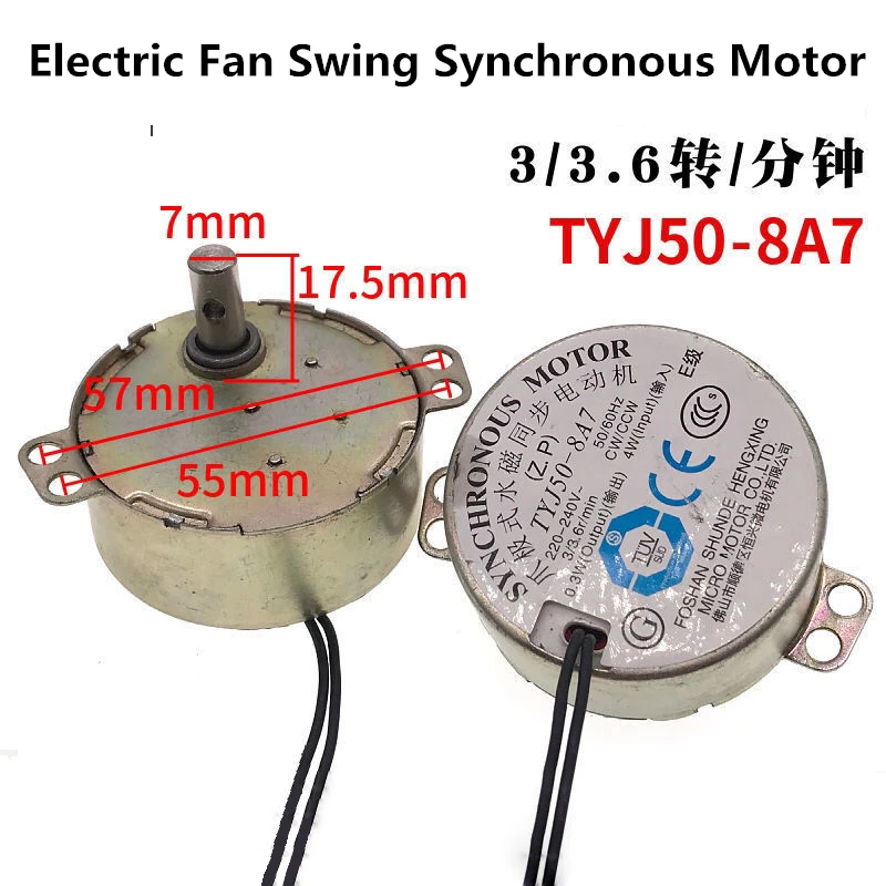 Electric Fan Swing Synchronous Motor TYJ50-8A7 Claw Pole Permanent Magnet Motor AC 220-240V 50/60Hz 3/3.6r/min 4W CW/CCW