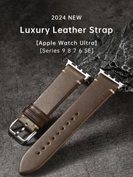 Luxury Leather Strap For Apple Watch, Ultra 49mm, Series 9, 8, 7, 6, SE, 45mm, 44mm, 41mm, 40mm, Accessories Watch Bands