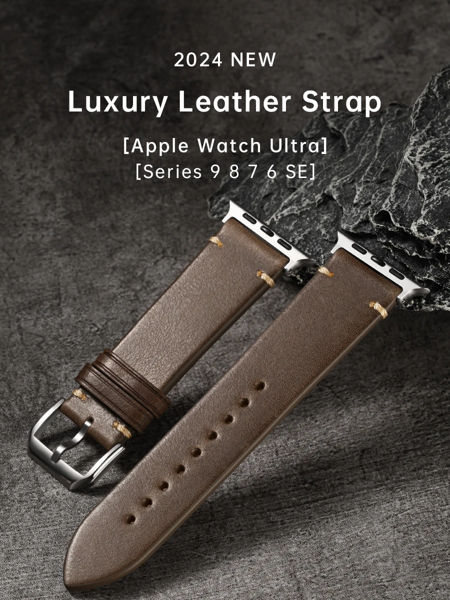 Luxury Leather Strap For Apple Watch, Ultra 49mm, Series 9, 8, 7, 6, SE, 45mm, 44mm, 41mm, 40mm, Accessories Watch Bands