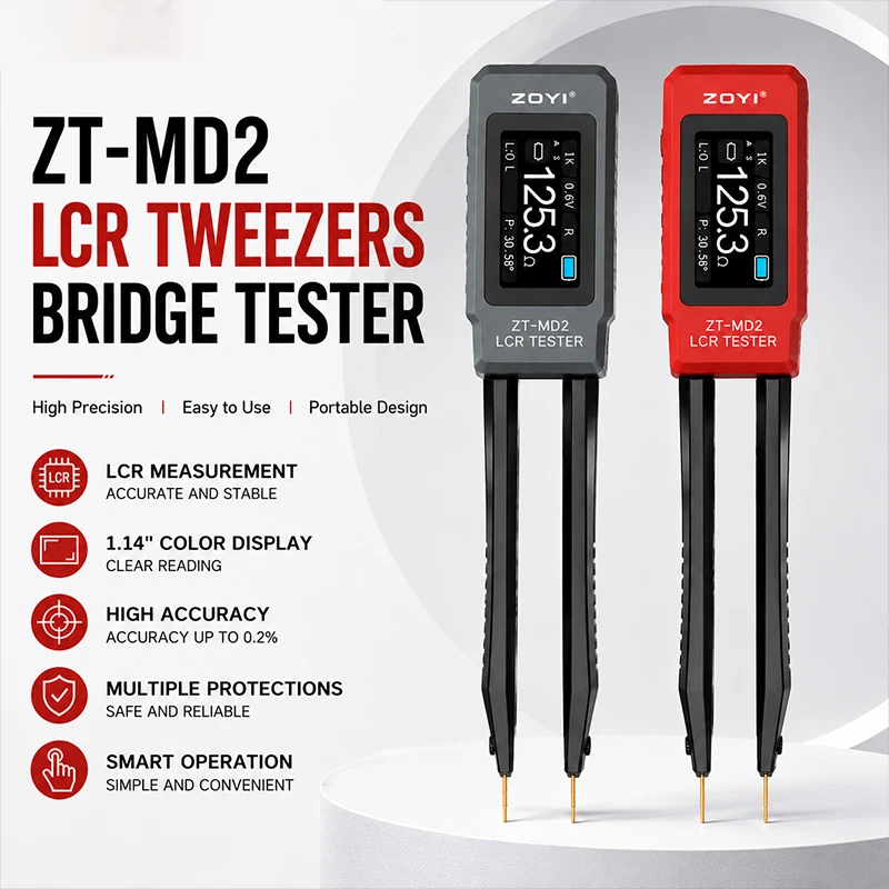 Smart LCR SMD Tester Tweezers ZT‑MD2 ZOYI High Precision Resistance Capacitance Inductance ESR Component Measuring Test Tool