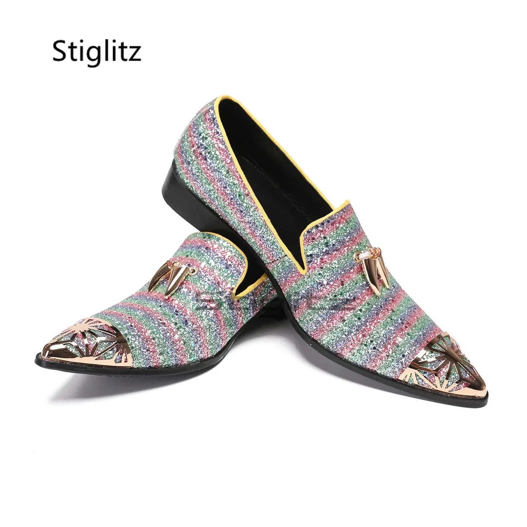 Sequin Breathable Loafers Men's Slip On Casual Shoes Genuine Leather British Style Business Fashion Party Wedding Shoes Autumn