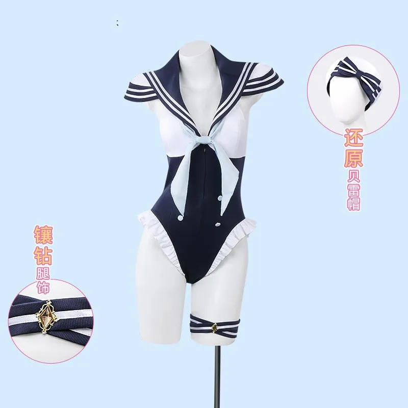Anime My Dress-Up 달링 키타가와 마린 새로 코스프레 의상 가발 키타가와 마린 여름 섹시한 네이비 스타일 수영복 파티 정장