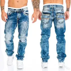 Pantalones vaqueros rectos elásticos lavados para hombre, pantalones largos de mezclilla de diseñador, pantalones Punk ajustados de Hip Hop, moda