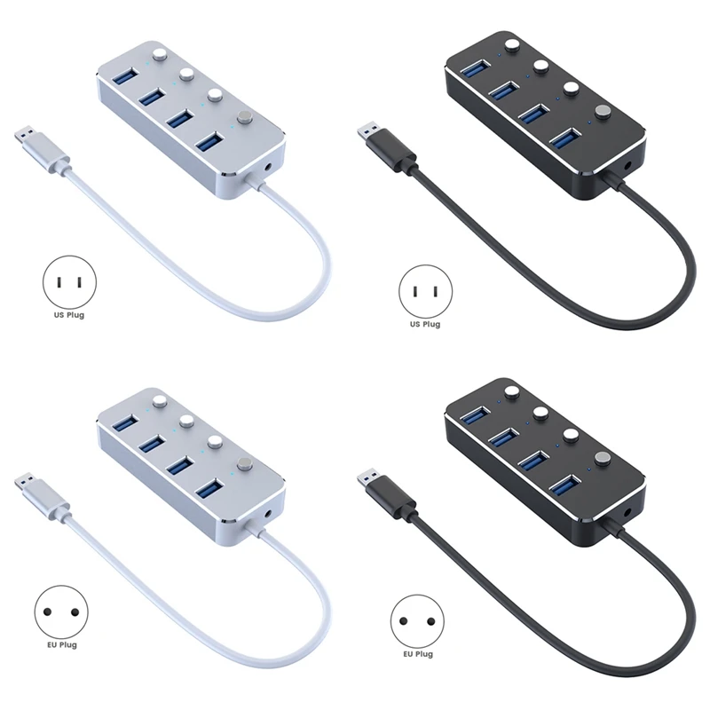 Adaptador USB 3.0 com 4 Portas, Divisor De Liga De Alumínio, Interruptor Multi Extender, Cabo de 1,2 m