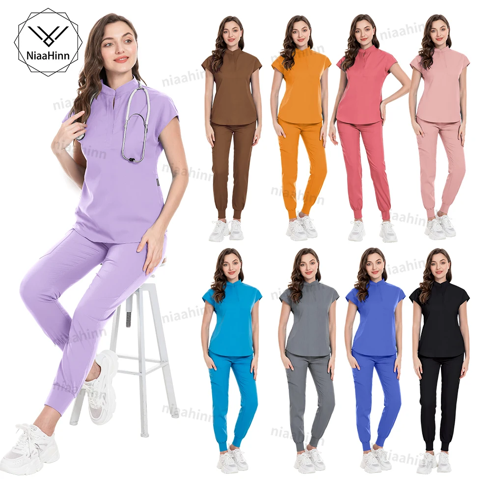 Wholesale Surgical Uniforms Woman Doctor Medical Nursing Scrubs Sets Breathable Hospital Uniforms Soft Scrubs Top and Pants Sets