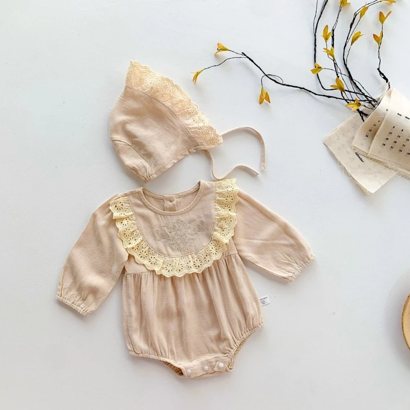 

Baby Photo Clothes Lacy Jumpsuit Newborn Costume Props OnePiece Romper Hat Skin-Friendly Photoshoot Outfit