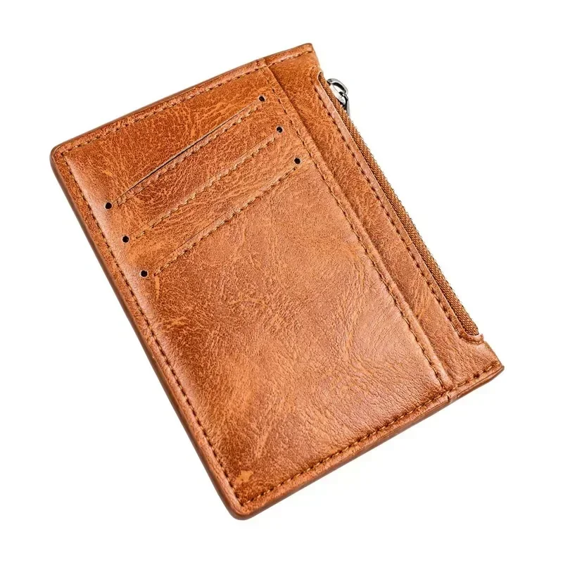Vintage męski portfel skórzany krótki, szczupły portfel męski pieniądze etui na karty kredytowe portfel męski saszetka na pieniądze zamek błyskawiczny portmonetka — zdjęcie 7