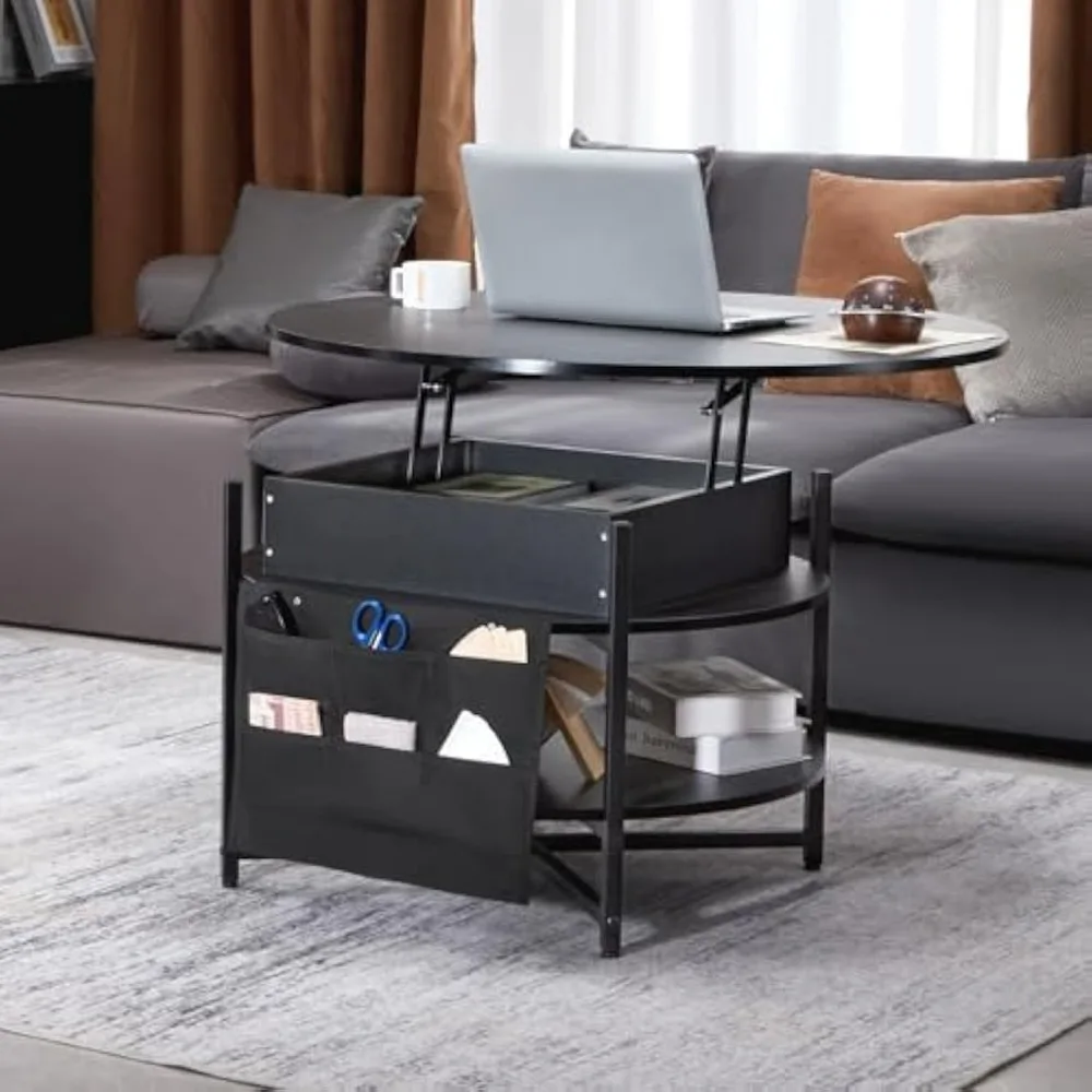 Round Coffee Table with Storage and Hidden Compartment for Living Room, 35.3 inches Diameter