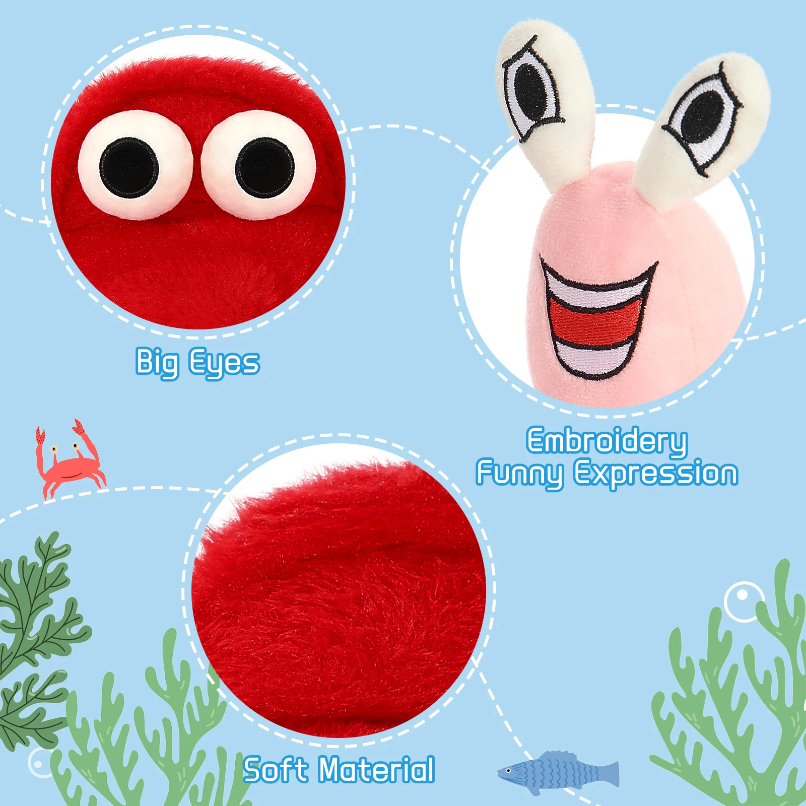 Zachte 5-delige gewogen knuffels, kreeft pluche set inclusief moeder kreeft, garnalen, krab, octopus, vis, gigantische rivierkreeft