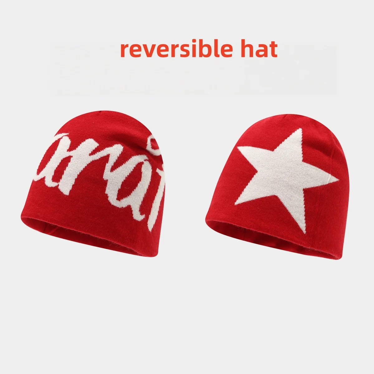 Double-Sided Reversible Five-Pointed Star Letter Knit Beanie for Men and Women, Autumn and Winter, Two-Way Wear, Hip-Hop Slouchy Hat, Outdoor Skiing Warm Pullover Wool Hat, Available in 6 Colors