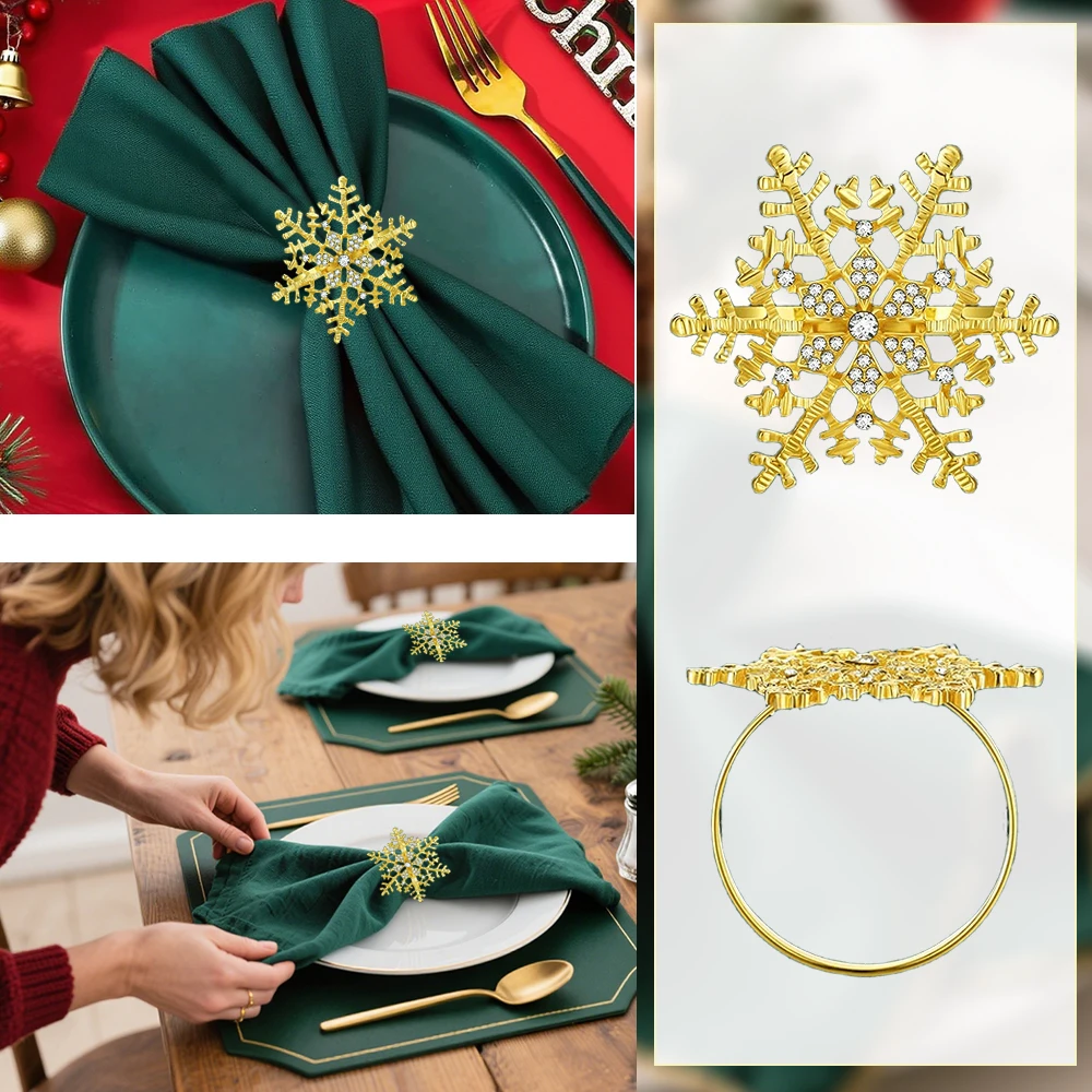 

6Pcs Snowflake Napkin Rings Christmas Napkin Holder for Bridal Shower Accessories Wedding Party Dinner Table Decorations
