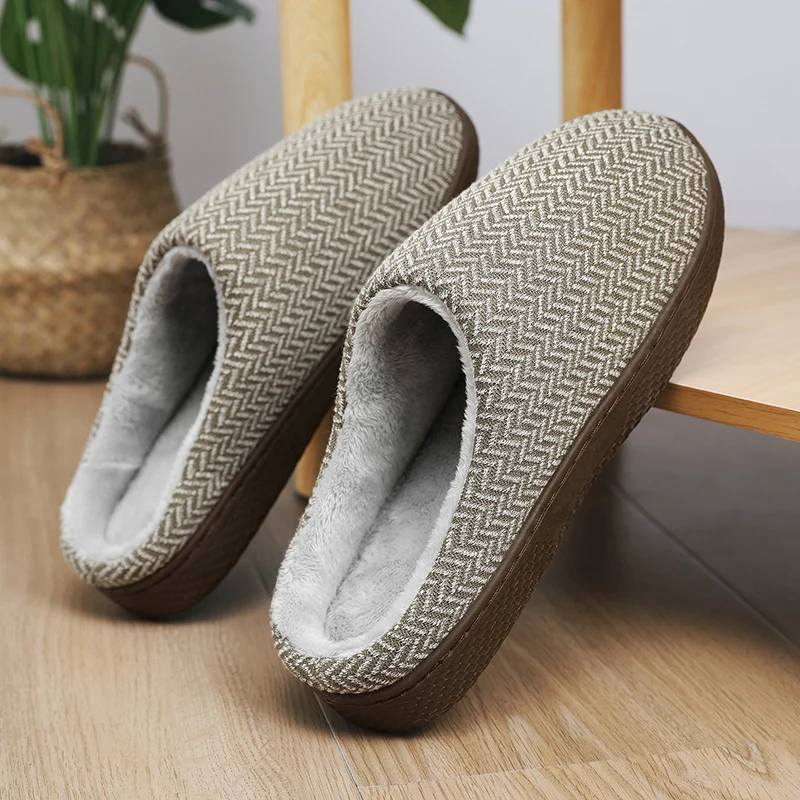 

Winter Stripe Slippers Outdoor/Indoor House Shoes Women Men Slippers Cute Cozy Warm Plush Lining Slip-On Cotton Shoes Size 36-47