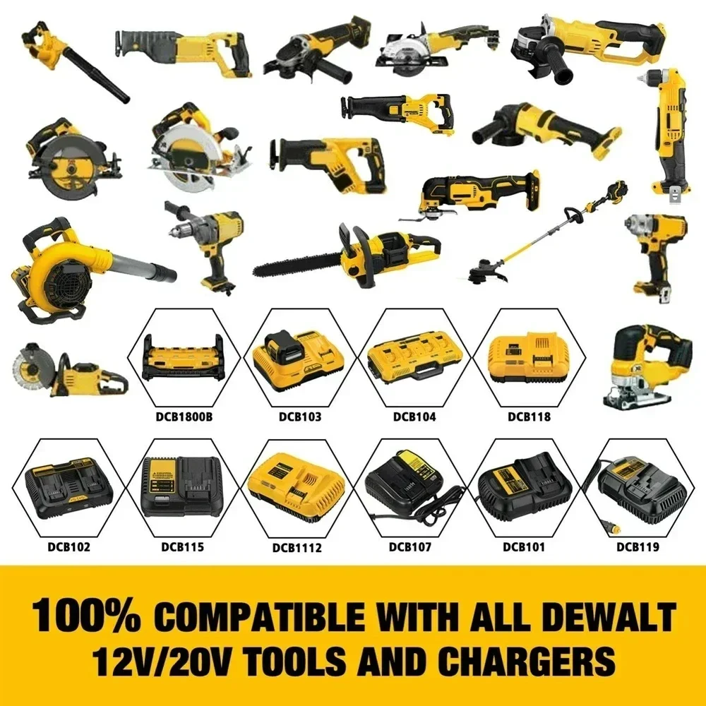 Imagem -06 - Bateria de Substituição de Lítio Original para Dewalt 20v 12000mah Dcb184 Dcb200 Dcb182 Dcb180 Dcb181 Dcb182 Dcb201 Dcb206 18v