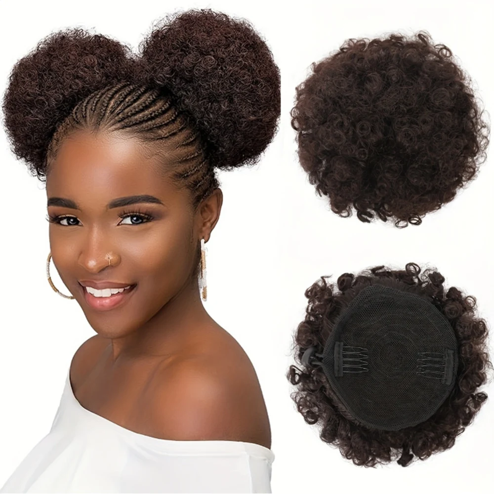 Moño sintético afro con cordón, cola de caballo, 6 pulgadas, rizado, afro corto, extensiones de cabello, tamaño grande