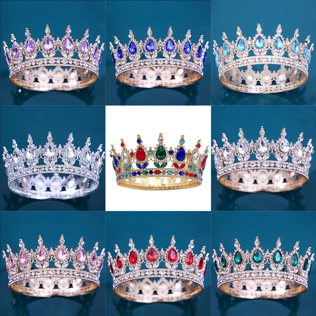 Bridal European Princess Tiara Round Baroque Pageant Crowns Crystal Full Crown King TiarWedding Crown Hair Dress Accessories