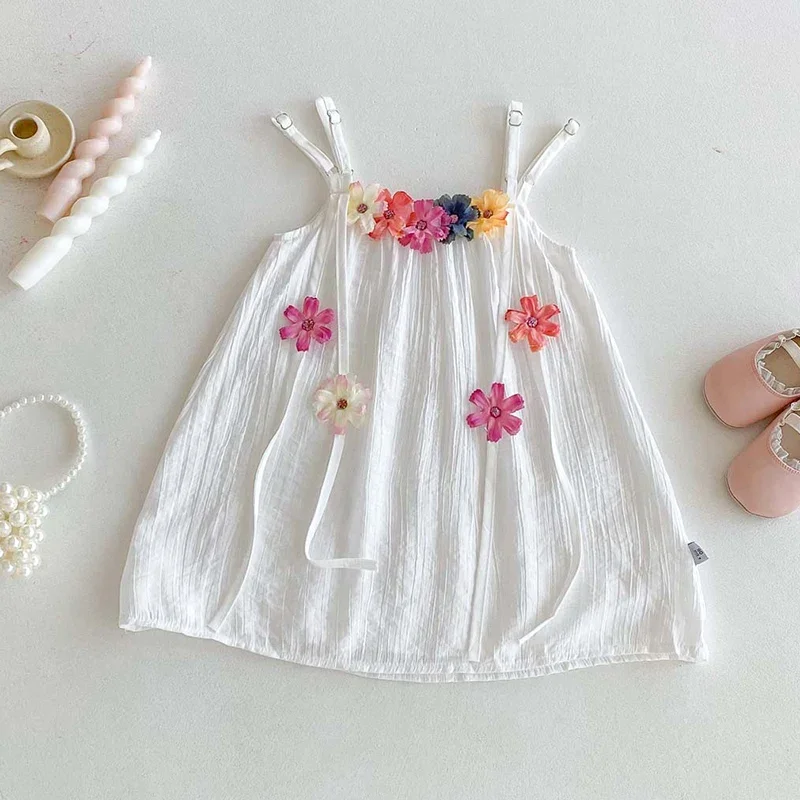 2026 New Summer Kids Princess Dresses Sleeveless Cotton Flower 2-6Yrs Baby Girl Party Dress Children Clothes Sister Clothing