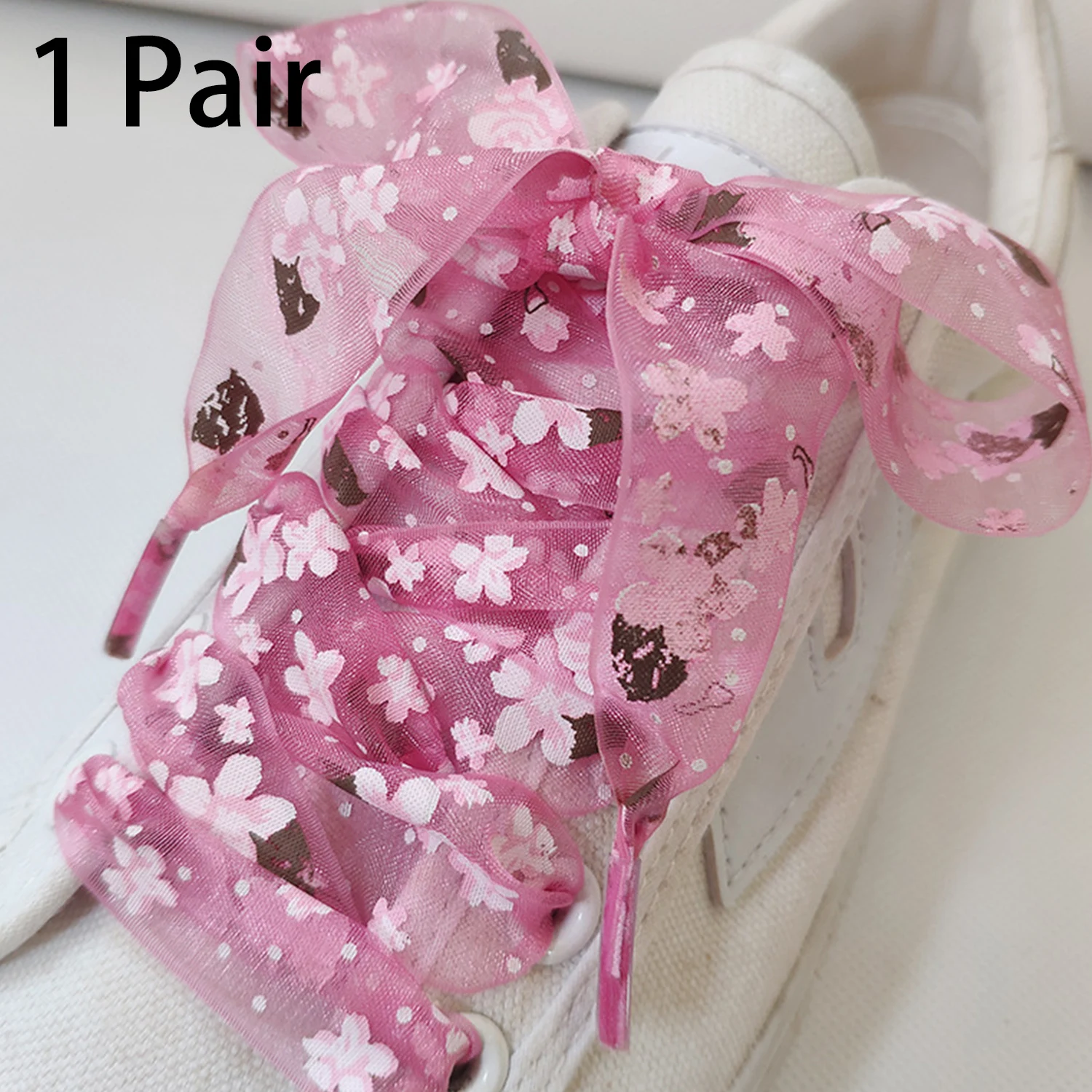 

1 Pair 120/140cm Sakura Print Wide Mesh Shoelaces Outdoor Hiking Sports Shoes Strings Fashion Flat Yarn Shoe Laces For Women