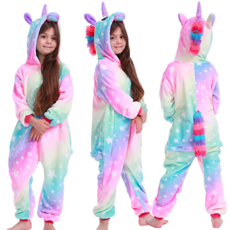 Kids One-Piece Pajamas Children Animal Cartoon Plush Kigurumi Unicorn Onesies Winter Warm Clothes for Boys Girls Christmas Gift