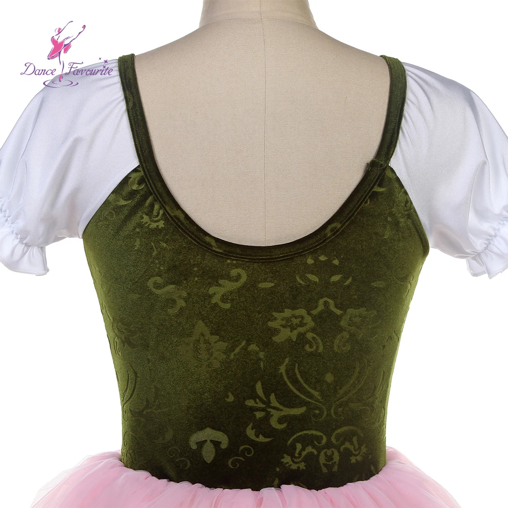 25017, grünes Samt-Ballett mit rosa Tutu, Tanzkostüme, romantisches langes Ballett-Tutu, Tanzkostüm