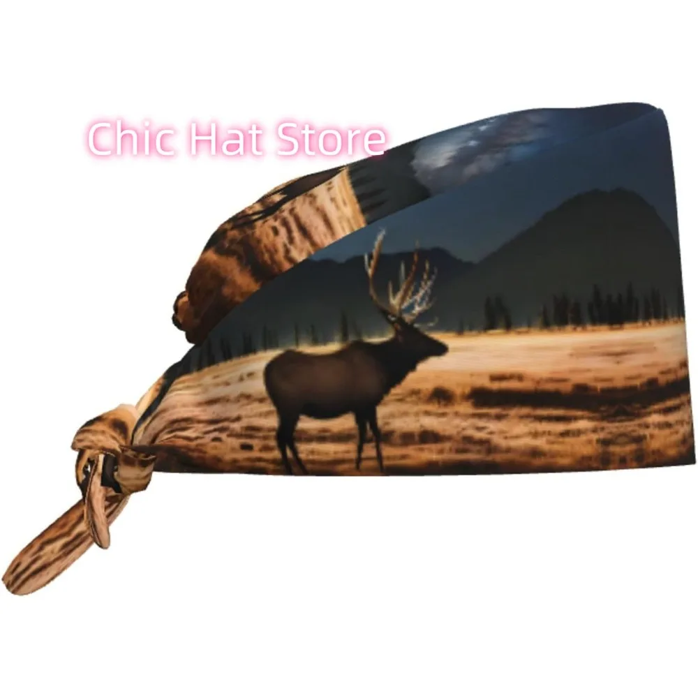 

Рабочая кепка для уборки с принтом лося в лугу, шляпа шеф-повара для женщин и мужчин, регулируемая, дышащая, черная