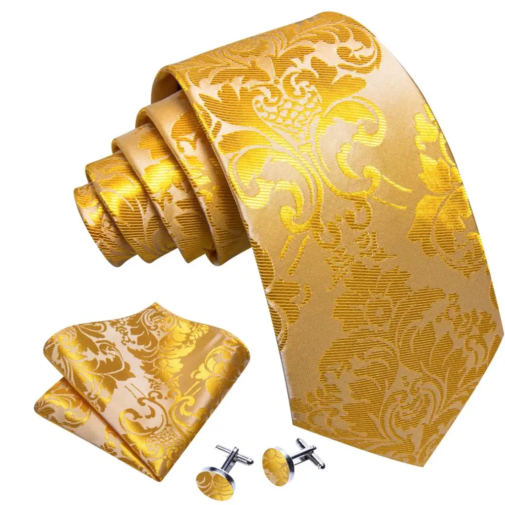 Barry.Wang Jacquard Silk Mens Tie Hankerchief Cufflinks Set Designer Necktie Classic For Male Wedding Business Events Part 8/8