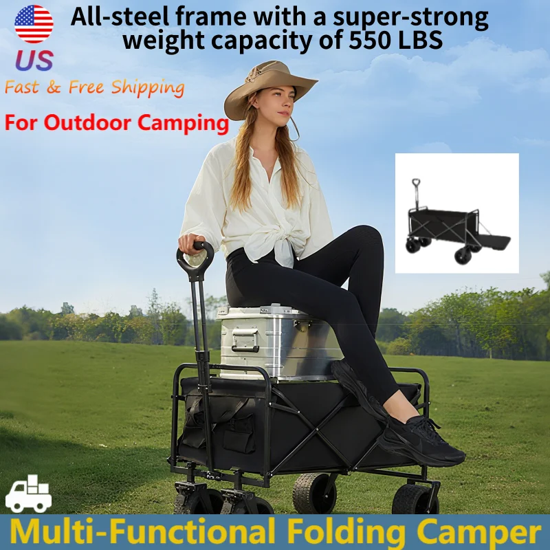 

Large Portable Camping Cart Outdoor Camping Multi-Functional Folding Cart Child-Friendly Lying Area Vendor Cart Large Wheels