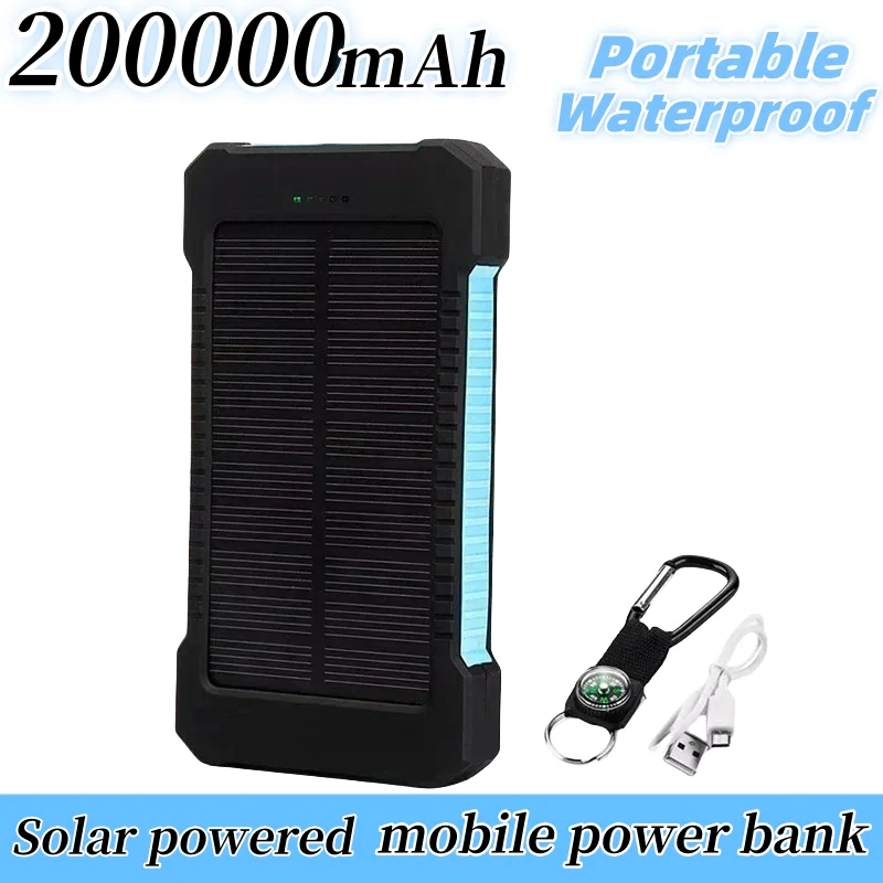 

200000mAh External Battery Solar Power Bank LEDSOS Flashlight FAST Charging Portable Waterproof Powerbank For Smart Mobile Phone