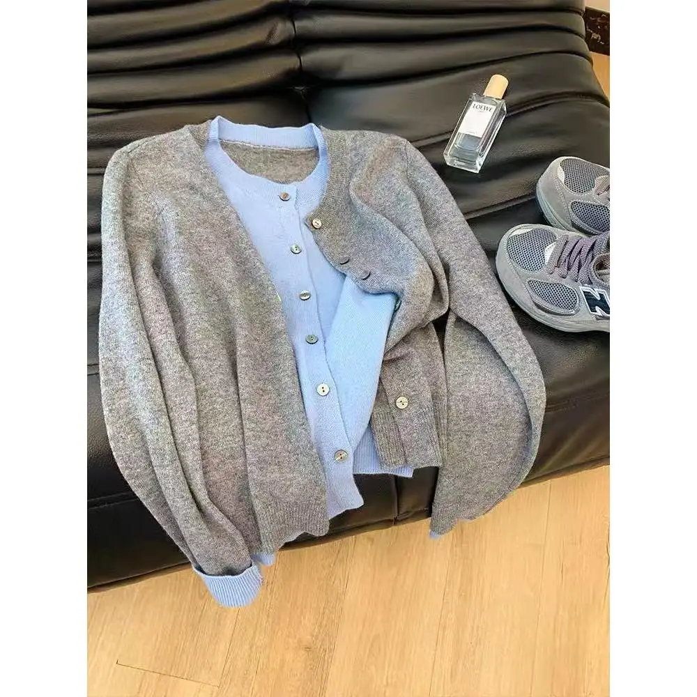

Korean Sle Long Sve Knitted Cardigan Slimming Light Weight Color Blo Women's Faionable Spring Autumn Winter Sweater