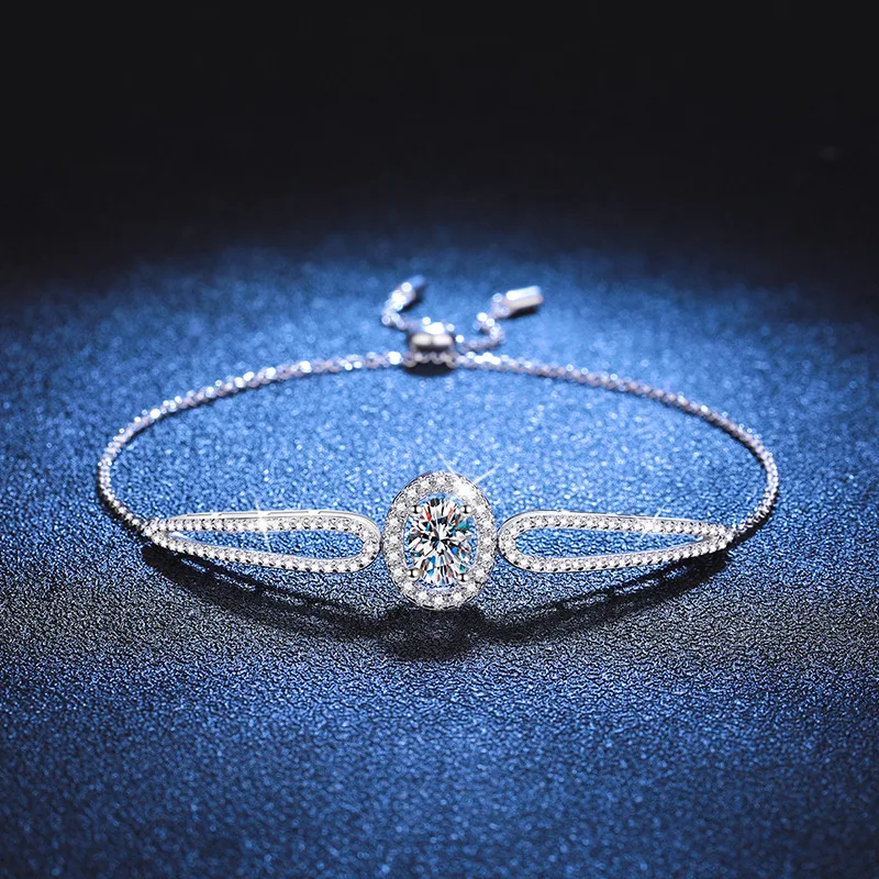 

Platinum PT950 18K Gold Moissanite Bracelet for Women, Pigeonegg, High-end, Light Luxury, Adjustable Bracelet, 1carat Moissanite