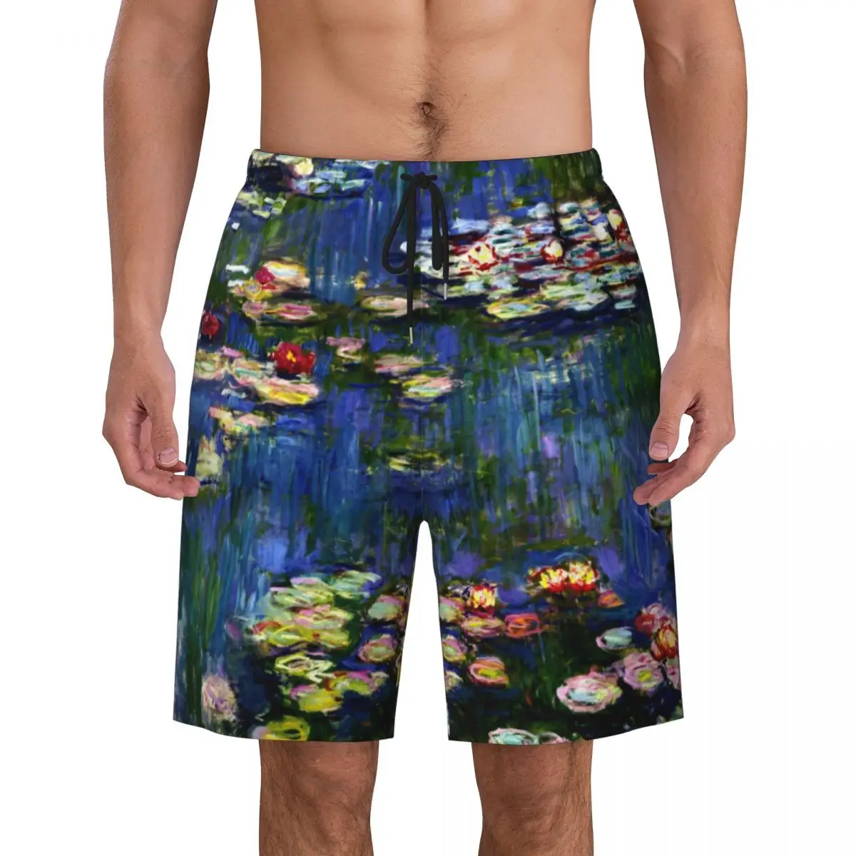 Water lirios de Claude Monet pantalones cortos de playa para hombre, ropa de baño de secado rápido, pintura moderna