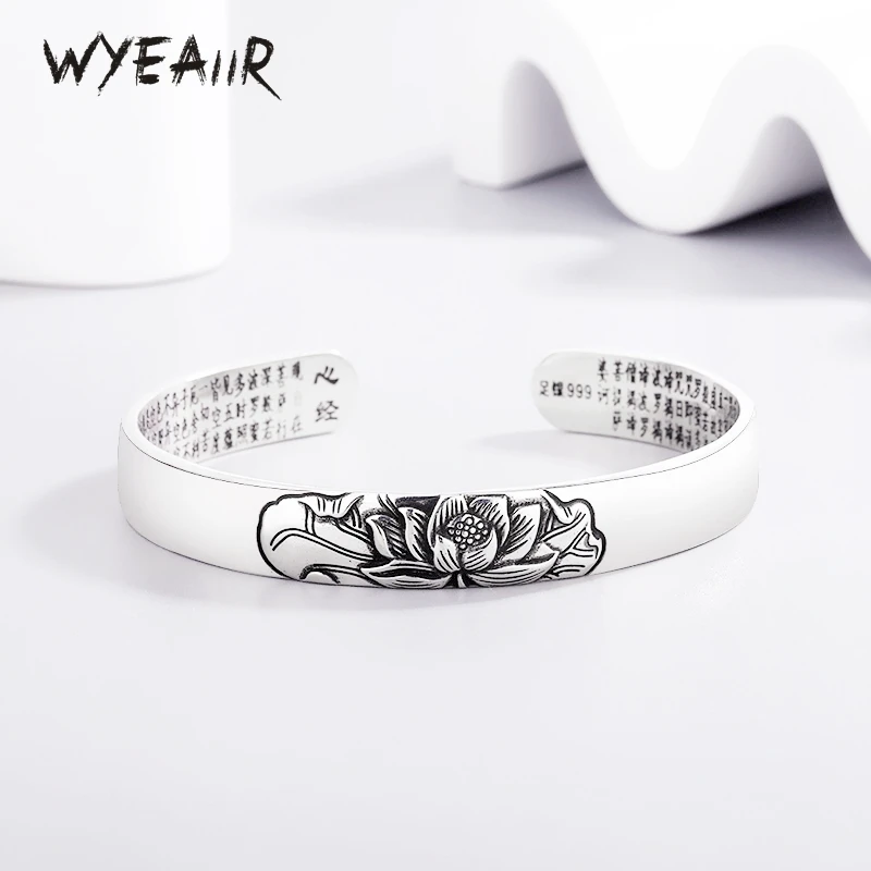 

WYEAIIR стерлингового серебра 925 пробы лотос винтажные тайские буддийские писания ювелирные изделия роскошный женский браслет с изменяемым размером