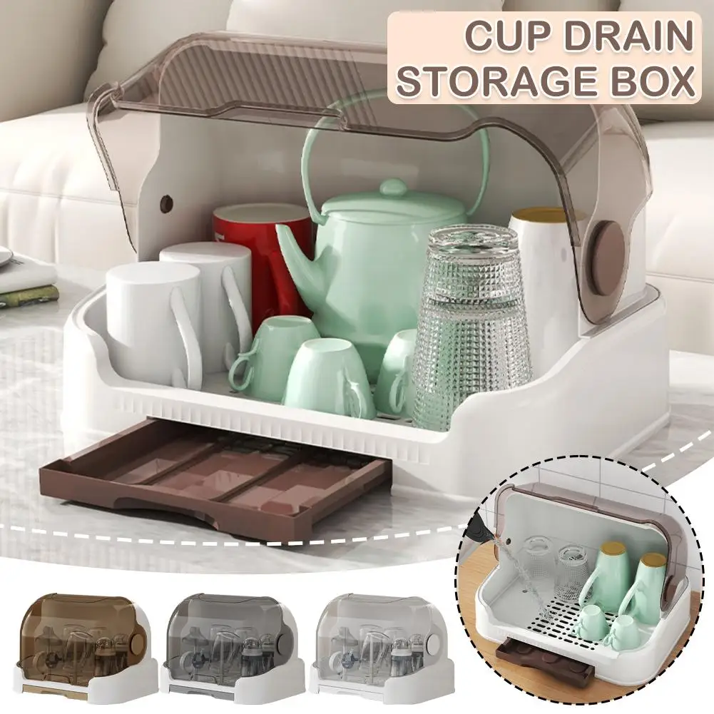 

Milk Bottle Storage Box Desktop Dust-proof Glass Water Large Cup Lid With Storage Rack Multi-functional Tray Draining Q5O6