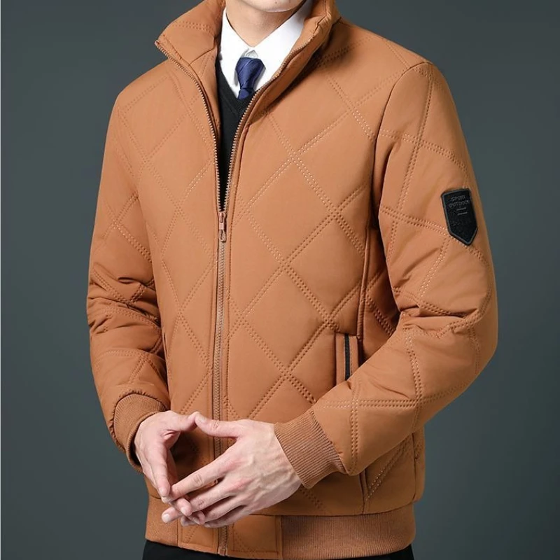 الرجال شتاء دافئ سميكة صوف مبطن سترة قطن الوقوف طوق معطف مبطّن العصرية حجم كبير ملابس خارجية للشباب في منتصف العمر