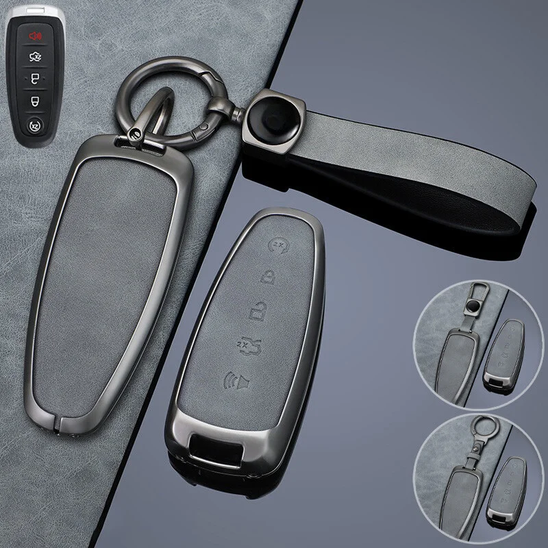 Z+ Zinc Alloy Leather Car Smart Key Fob Case Cover For Ford Edge Explorer Escape