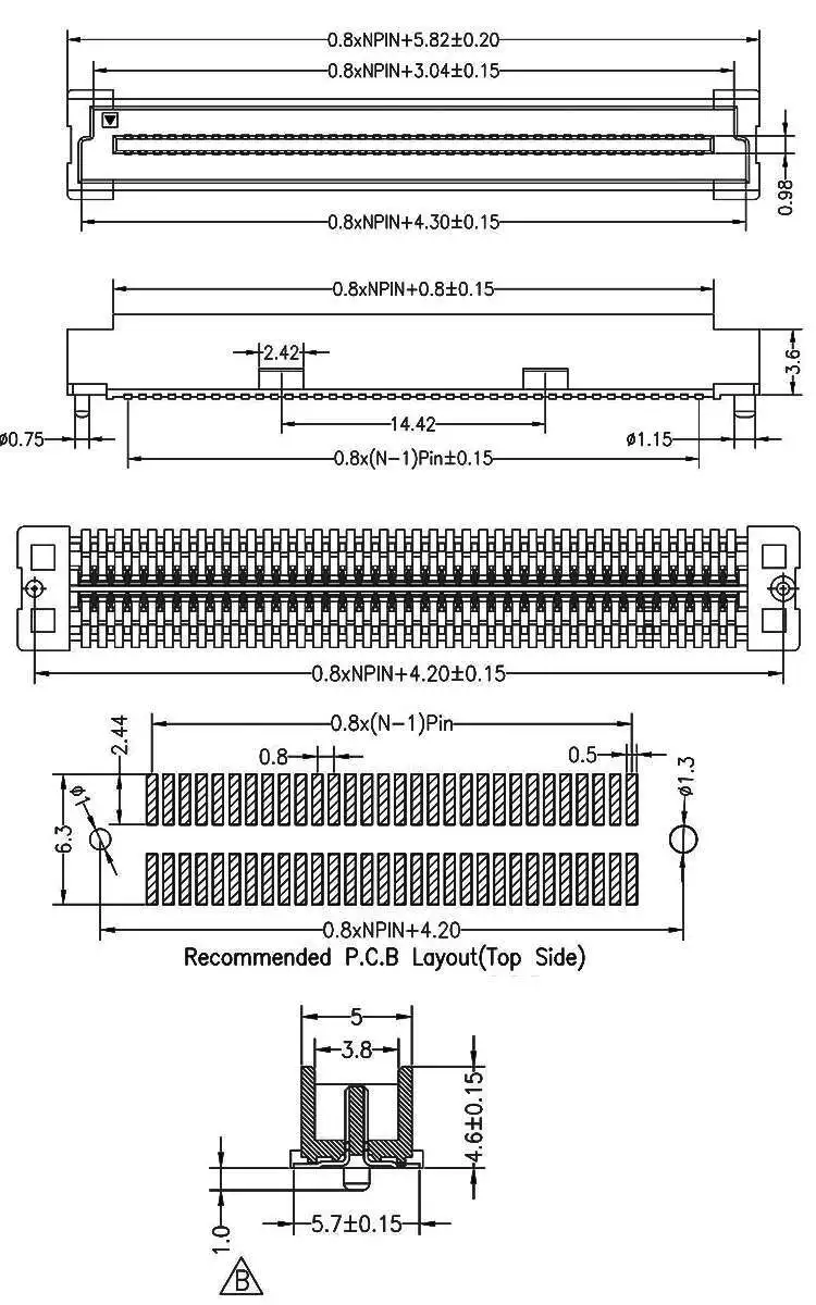 1 Stück Board-To-Board-Stecker BTB, Rastermaß 0,8 mm, zweireihig, SMD 40P/60/80/100P/120P/140P – Detail 2