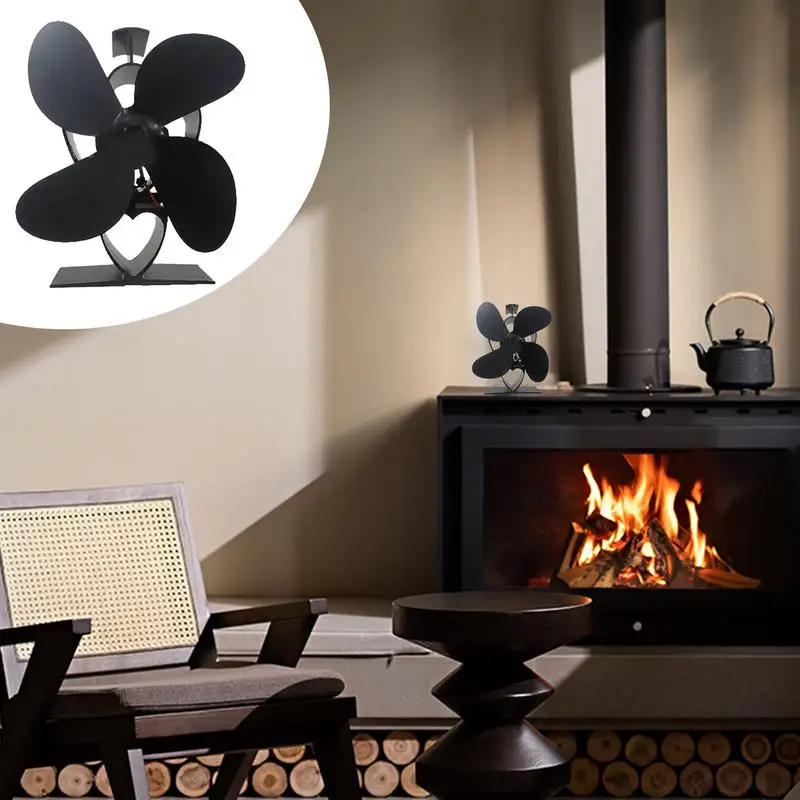 Wood Stove Fan Heat Powered Non Electric Heat Thermal Fan Fireplace Burning Stove Fan Warm Air Circulating Blower Sturdy Wood