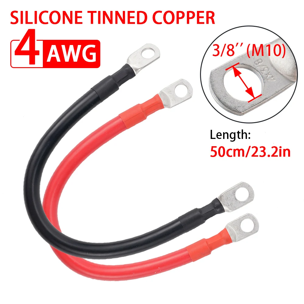 

2Awg 4Awg 30Cm 50Cm 3/8 (M10) Silicone Tinned Copper for Auto Boatsnew Energy Vehicle Battery Connection Wire Solar Inverter