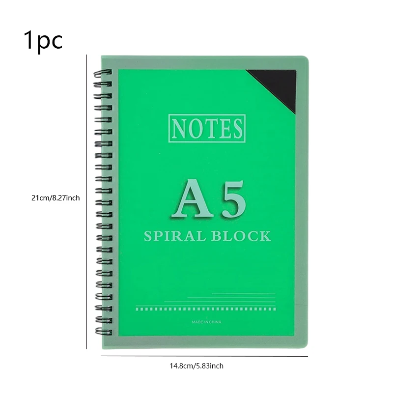 68-Sheet Spiral Notebook with Plastic Cover A4/A5 Sizes Lined Pages Blue Green Yellow Red Wirebound Notebook