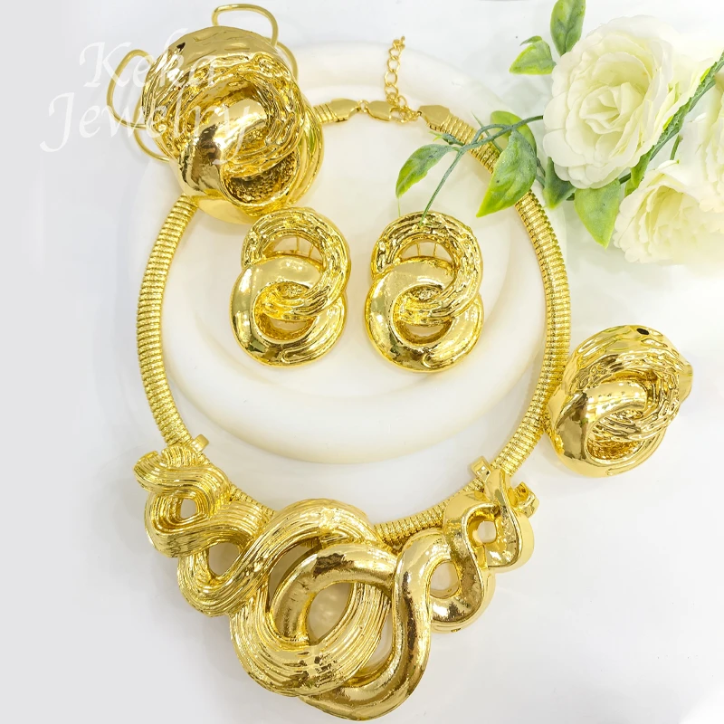 Jewelry Sets for Women Dubai African 18K Gold Color Pendant Earrings Bangles Rings Wedding Necklace Costume Accessories Gifts